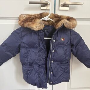 Tommy Hilfiger Navy Puffer Jacket with Faux Fur Hood